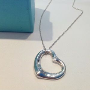 TIFFANY & CO.STERLING SILVER  ELSA PERETTI  OPEN HEART NECKLACE WITH DIAMOND!